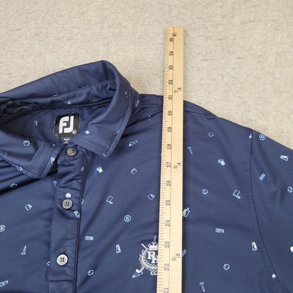 FootJoy Golf Polo Shirt Mens XL Blue Golf Tee Bag Ball Allover Short Sleeve - Picture 8 of 9